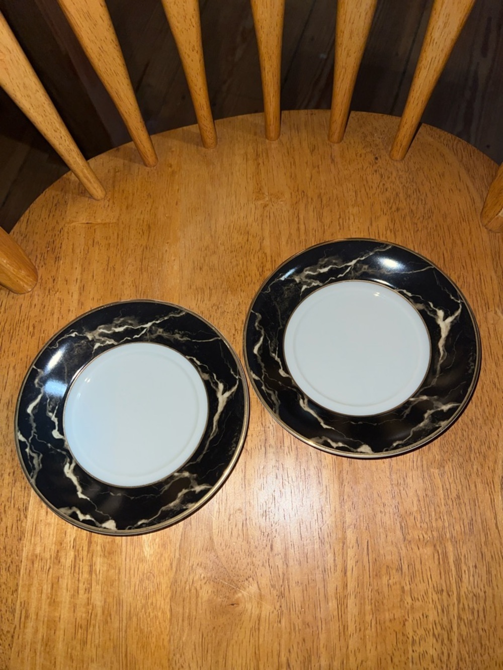 Mikasa Travertine Black and Gold Marble Accent Dessert Plates - Set of 2